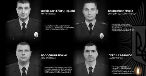 На Черкащині: трагічна загибель чотирьох поліціянтів при затриманні вбивці.