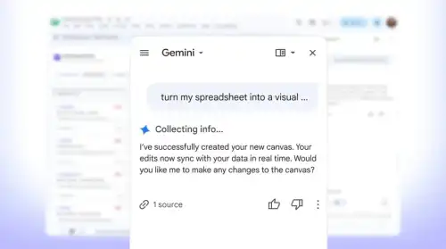 Google Sheets now includes a Canvas feature: Gemini will transform “boring” data into interactive elements.